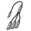 Estación de acoplamiento divisora OTG 3 en 1 USB-C/Tipo-C a USB-A (gris tela)