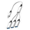Estación de acoplamiento divisora OTG 3 en 1 USB-C/Tipo-C a USB-A (tela plateada)