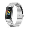 Correa de reloj de aleación de titanio con hebilla plana de tres cuentas para Fitbit Charge 6/5 (plateada)