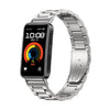 Correa de reloj de aleación de titanio con hebilla plana de tres cuentas para Huawei Band 10/9/8 (plateada)