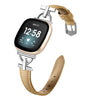 Correa de cuero genuino de metal D para Fitbit Versa 3/4/Sense 2 (caqui)