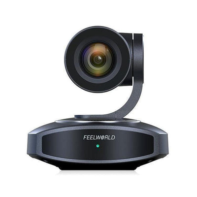 Cámara de streaming FEELWORLD HV10X vista frontal con su lente de zoom 10X