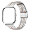Correa de acero inoxidable con hebilla integrada de siete cuentas y marco metálico para Huawei Watch Fit4 Pro / Fit4 / Fit3 (plateada, oro rosa).