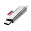 Lector de tarjetas ultracompacto de aleación de zinc con puertos duales USB-C/Tipo-C y de 8 pines. Compatible con tarjetas TF y Micro SD (Gris).
