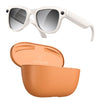 Gafas inteligentes M02 Ultra con cámara de 8 MP, lentes fotocromáticas y estuche de carga marrón (beige).