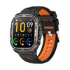 Reloj deportivo inteligente HT38 con pantalla cuadrada IPS de 2,01 pulgadas, compatible con llamadas Bluetooth, monitorización de salud y linterna LED (correa de silicona negra y naranja).
