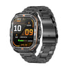 Reloj deportivo inteligente HT38 con pantalla cuadrada IPS de 2,01 pulgadas, compatible con llamadas Bluetooth, monitorización de salud y linterna LED (correa de acero negra).