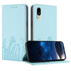 Funda magnética de cuero vegano con estampado de mariposas y tulipanes para Sharp Basio Active3 (azul claro)