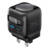 Cargador de viaje Havit UC250 de 35 W, 3 en 1, GaN, con cable retráctil tipo C, enchufe británico (negro)