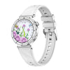 Reloj deportivo inteligente QS22 para mujer con pantalla AMOLED de 1,19 pulgadas (caja plateada y correa de silicona blanca)