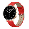 Reloj inteligente QS03 para mujer con pantalla AMOLED de 1,32 pulgadas y monitorización de la salud (caja dorada y correa de cuero roja)