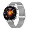 Reloj inteligente QS03 para mujer con pantalla AMOLED de 1,32 pulgadas y monitorización de la salud (caja plateada y correa de acero plateada)