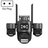 Cámara de seguridad inalámbrica WiFi ICSee de triple lente y 3 MP, cámara IP panorámica PTZ de tres pantallas con visión nocturna a todo color, enchufe: enchufe europeo (blanco).