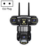 Cámara de vigilancia inalámbrica WiFi panorámica HD V380 de 3 MP y 360 grados con triple lente, enchufe europeo (negra).