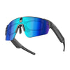 Gafas de ciclismo inteligentes L805 con IA, cámara estabilizada de 8 MP (montura negra, lente azul).