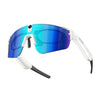 Gafas de ciclismo inteligentes L805 con IA, cámara estabilizada de 8 MP (montura blanca, lente azul).