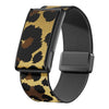 Correa de reloj Amazfit Helio con cierre magnético, elástica, de nailon tejido con marco metálico (estampado de leopardo marrón).