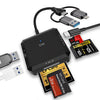 Concentrador lector de tarjetas multifuncional USB, Tipo-C, de 8 pines a USB-A, Tipo-C, TF, SD, MS, CF (Negro)