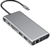 12 en 1 HDMI x2 + USB3.0 + USB2.0 + Carga PD + VGA + RJ45 + Jack de 3,5 mm + TF / SD x2 Tipo-C / USB-C HUB Estación de acoplamiento (gris oscuro)