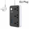 LDNIO SC3604C 2500W 6 puertos USB 3 tomas de corriente universales, longitud del cable: 2 m, enchufe: enchufe europeo (negro)