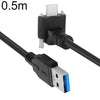 Cable de datos USB 3.0 macho a USB-C / Tipo-C 3.1 en ángulo ascendente con bloqueo de tornillo, longitud: 0,5 m (negro)