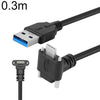 Cable de datos USB 3.0 macho a USB-C / Tipo-C 3.1 con conector en ángulo descendente y bloqueo de tornillo, longitud: 0,3 m (negro).