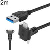 Cable de datos USB 3.0 macho a USB-C / Tipo-C 3.1 con conector en ángulo descendente y bloqueo de tornillo, longitud: 2 m (negro).