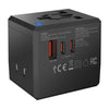 Adaptador de viaje universal PD35W de 2 puertos tipo C + USB-A con enchufe y cargador mundial (negro)