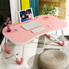 Soporte de mesa de escritorio plegable antideslizante para computadora portátil con ranura para tarjeta y ranura para taza (rosa)