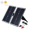 HAWEEL 2 PCS 20W Cargador de panel de energía solar de silicio monocristalino, con puerto USB, soporte y clip de tigre, soporte QC3.0 y AFC (negro)