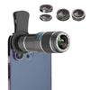Hautik HK-002 5 en 1 198 Grado Lente de ojo de pez + Lente macro 15x + lente ancha 0.6x + 12x Lente de teleobjetivo + Kits de lentes CPL