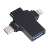 Adaptador OTG de interfaz X09 4 en 1 USB a doble 8 pines + USB-C/Tipo-C (negro)