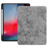 Estuche de cuero con tapa horizontal con ranura para bolígrafo Soporte plegable de tres y función de despertador / suspensión para iPad Pro 12.9 (2018) (gris)