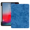 Estuche de cuero con tapa horizontal con ranura para bolígrafo Soporte plegable de tres y función de despertador / suspensión para iPad Pro 12.9 (2018) (azul)