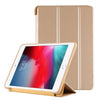 Estuche inferior de plástico de PU, deformación plegable, estuche de cuero con tapa izquierda y derecha con soporte de tres pliegues y Smart Sleep para iPad mini 2019 (dorado)