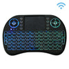 Teclado QWERTY inalámbrico Mini i8 de 2.4GHz con retroiluminación colorida, panel táctil y control multimedia para PC, Android TV BOX, X-BOX Player, teléfonos inteligentes (negro)