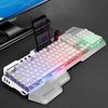 Teclado para juegos SHIPADOO GK70 con cable RGB, reposamanos flotante desmontable y diseño translúcido arcoíris (blanco)