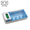 Cargador de batería de 4 ranuras AC 100-240V para batería de tamaño AA, AAA y C / D, con pantalla LCD, enchufe de la UE