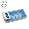 Cargador de batería de 4 ranuras de 100-240 V CA para baterías de tamaño AA, AAA y C / D, con pantalla LCD, enchufe para el Reino Unido