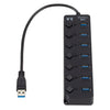 Expansión de concentrador múltiple de alta velocidad USB 3.0 de 7 puertos con interruptor para PC y computadora portátil