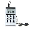 Mini receptor de radio estéreo recargable de dos bandas AM / FM portátil con pantalla LCD, conector para auriculares y cordón (blanco)