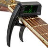Clip de afinador de guitarra profesional, afinador de clip cromático estilo Loft con pantalla LCD giratoria con pantalla de luz Cejilla de guitarra con una sola mano