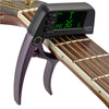 Clip de afinador de guitarra profesional, afinador de clip cromático estilo Loft con pantalla LCD giratoria con pantalla de luz Cejilla de guitarra con una sola mano