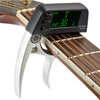 Clip de afinador de guitarra profesional, afinador de clip cromático estilo Loft con pantalla LCD giratoria con pantalla de luz Cejilla de guitarra con una sola mano