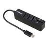 Lector de tarjetas 2 en 1 TF y SD + 3 puertos USB a convertidor HUB USB-C / Type-C, longitud total: 24 cm (negro)