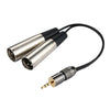 Cabeza de metal de 3,5 mm macho a carcasa de aluminio 2 x 3 pines XLR CANNON Cable adaptador de conector de audio macho, longitud total: aproximadamente 25 cm