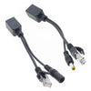 Juego de cable divisor e inyector POE 2 en 1 RJ45 con conector de CC hembra y macho de 2,1 x 5,5 mm (negro)