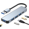 Adaptador HUB 5 en 1 USB a USB3.0+USB2.0x3+USB-C / Type-C, Longitud del cable: 10 cm