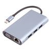 BYL-2111U3 7 en 1 USB-C / Type-C a adaptador HUB de estación de acoplamiento USB (plata)