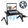 Soporte de escritorio de aleación de aluminio plegable ajustable portátil de 360 grados con ventiladores frescos y alfombrilla de ratón para computadora portátil / portátil (negro)